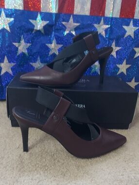 Simply Vera Vera Wang Pointed Slingback Heels in Deep Burgundy and Black